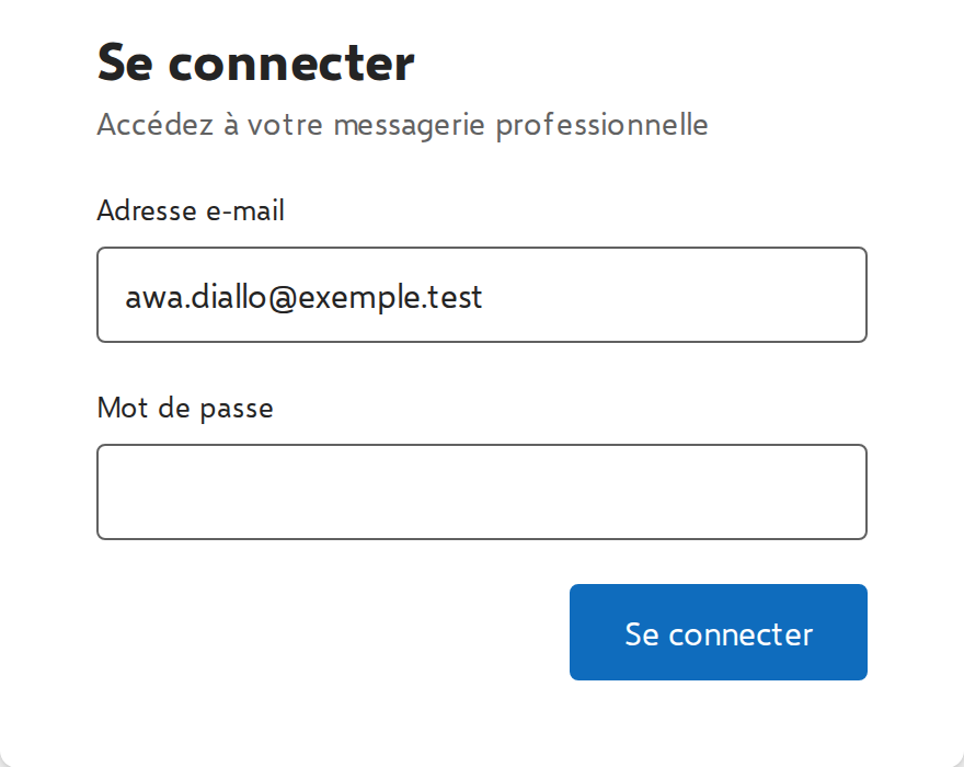 Formulaire de connexion : Adresse e-mail renseignée, Mot de passe, bouton Se connecter